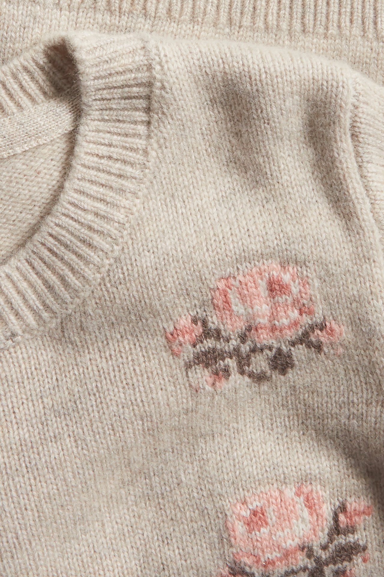 Jacquard-knit rose sweater - Beige mélange - 1