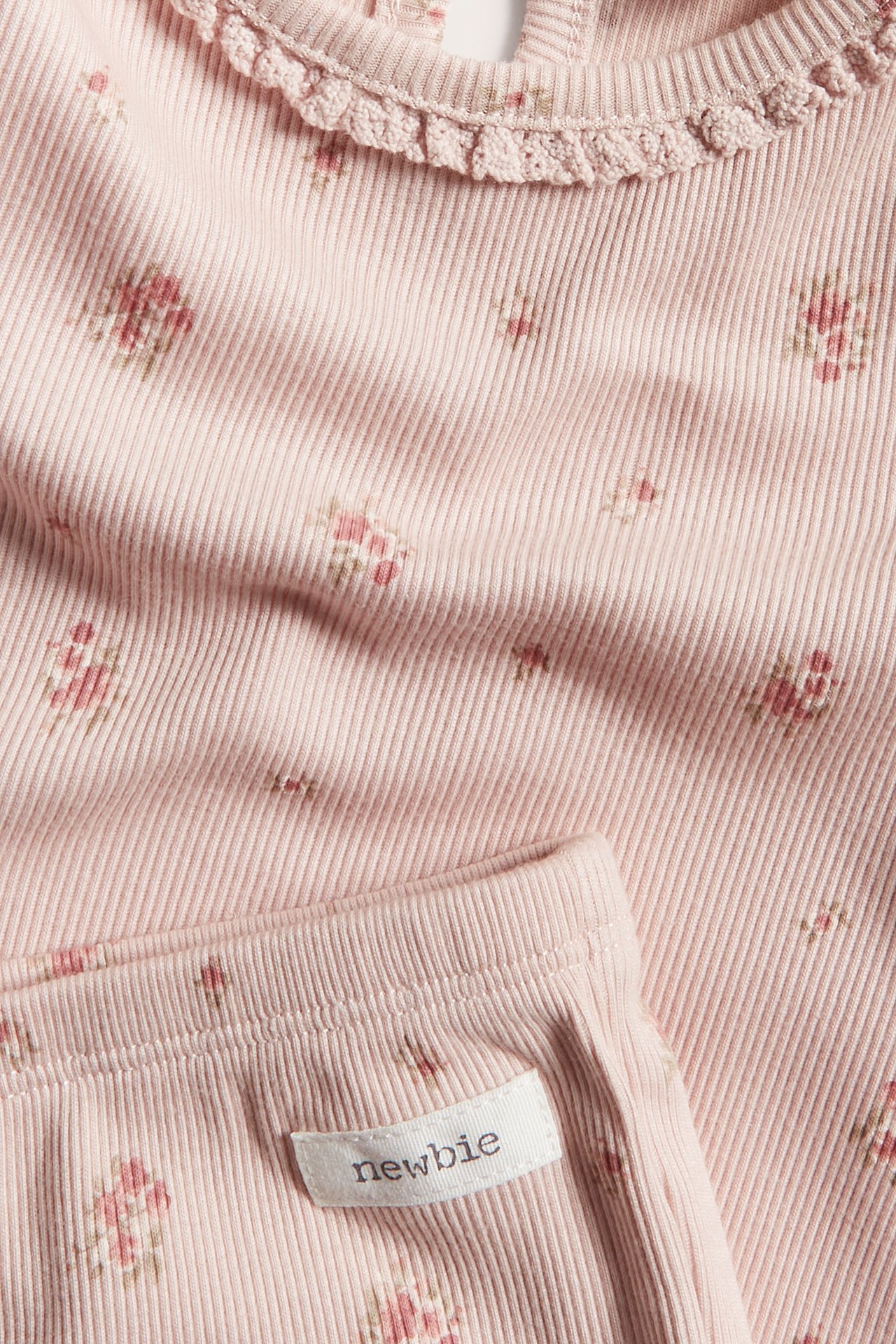 Geripptes Pyjama-Set mit Blumenmuster - Hellrosa - 1