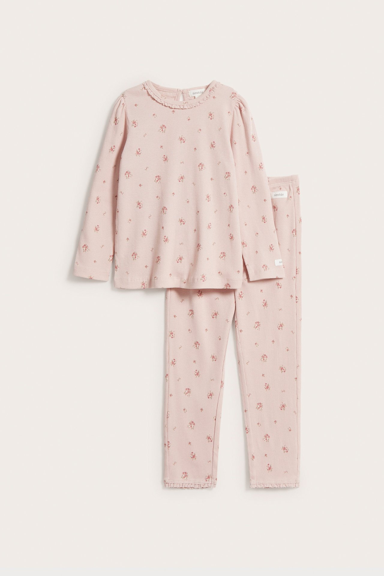Geripptes Pyjama-Set mit Blumenmuster - Hellrosa - 2