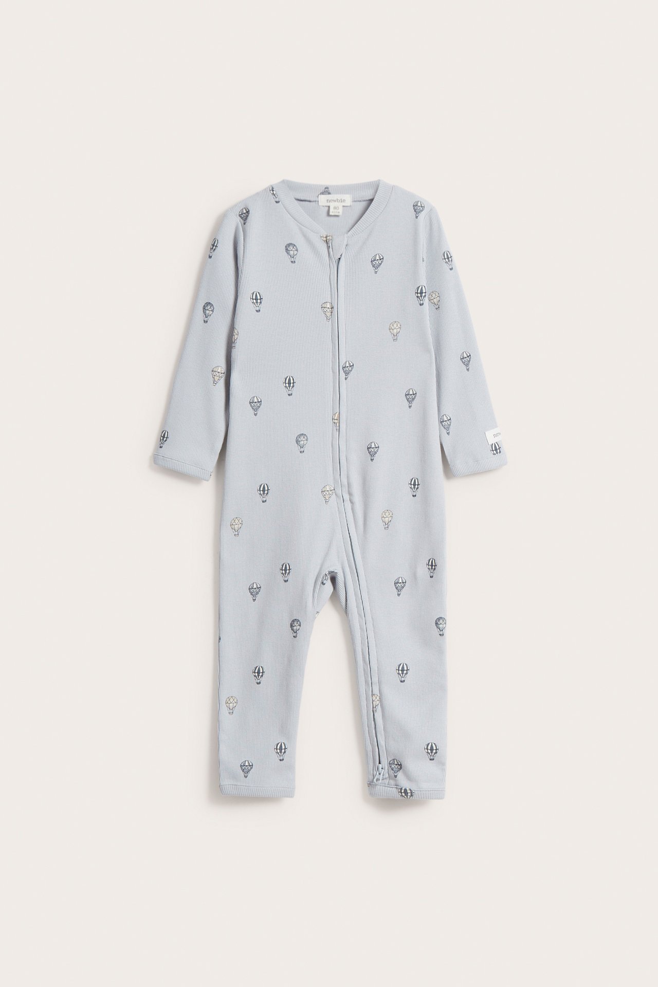 Ribbed hot air balloon sleepsuit - Light blue  - 2