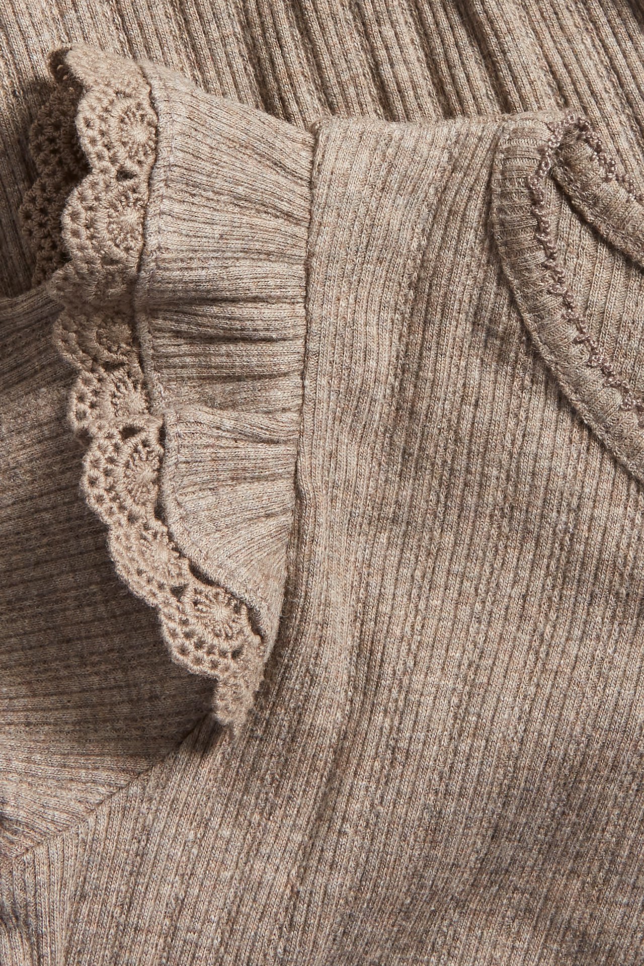 Gerippter Body mit Rüschen - Beige meliert - 1
