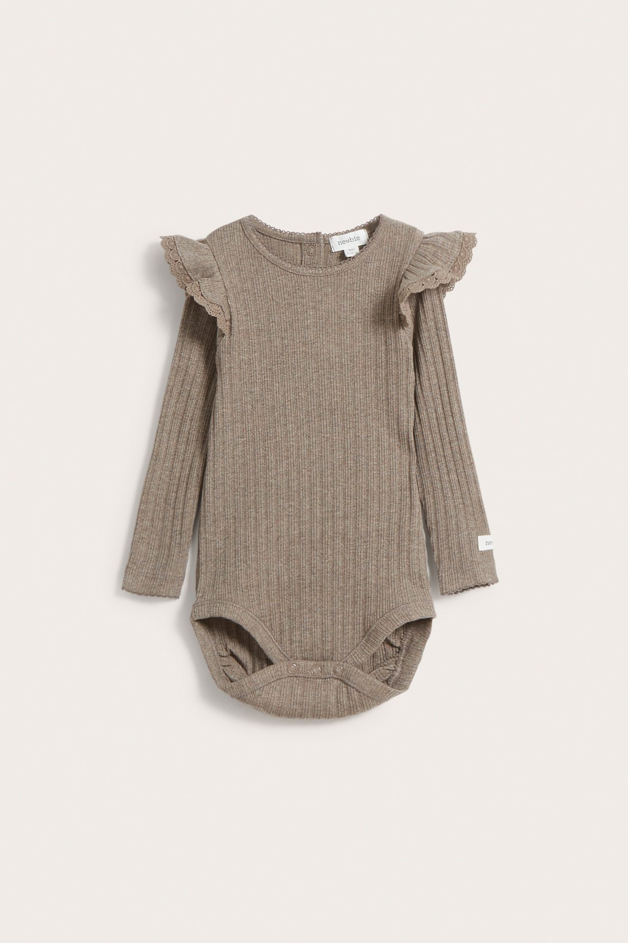 Gerippter Body mit Rüschen - Beige meliert - 2