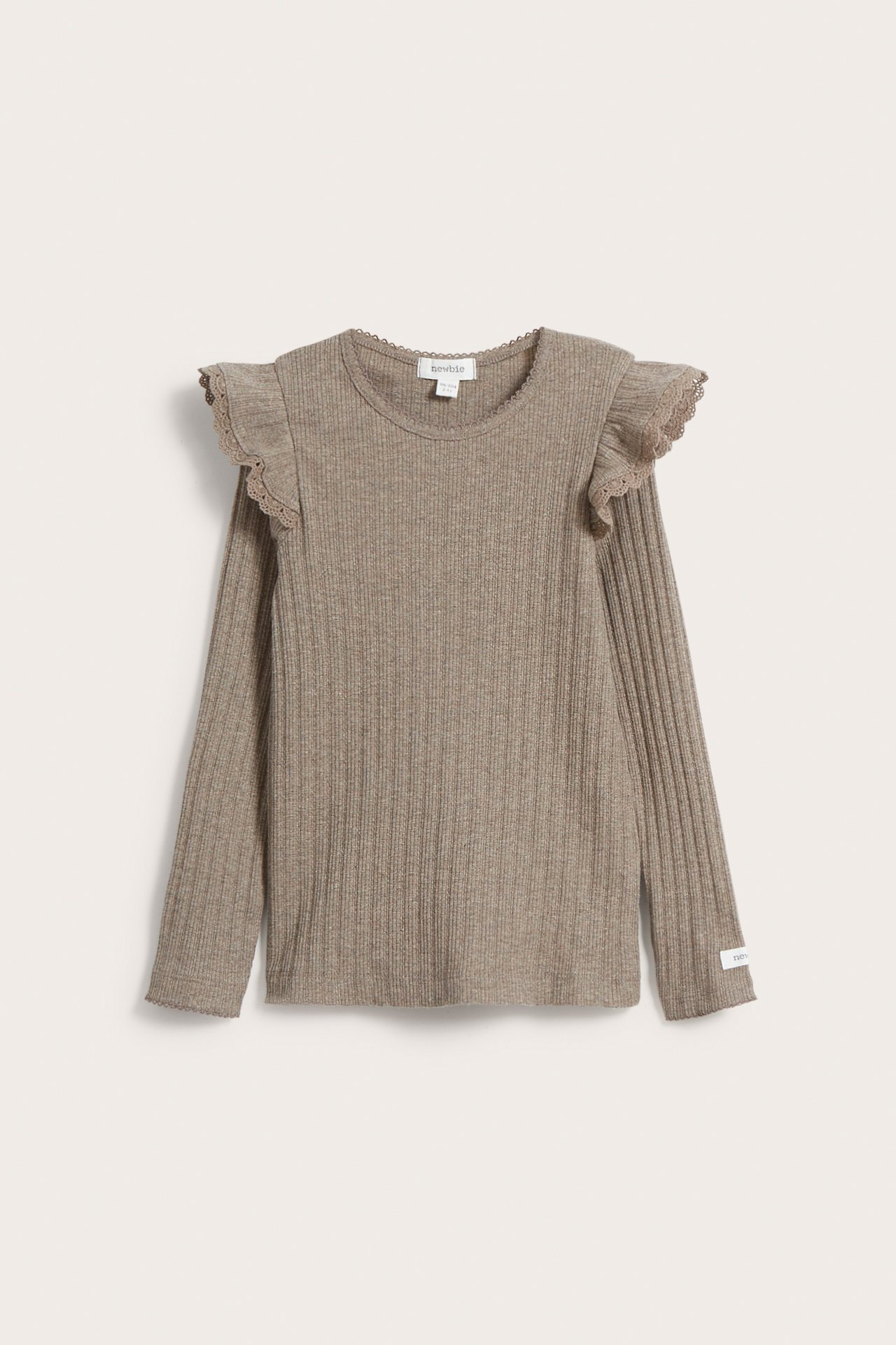 Geripptes Oberteil mit Rüschen - Beige meliert - 2