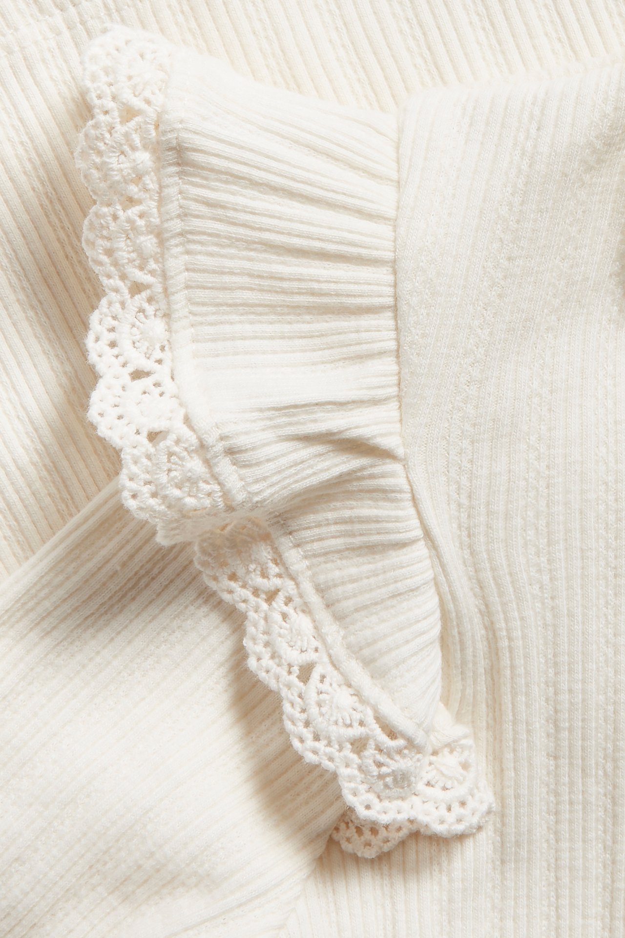 Ribbed frill top - Off-white - 1