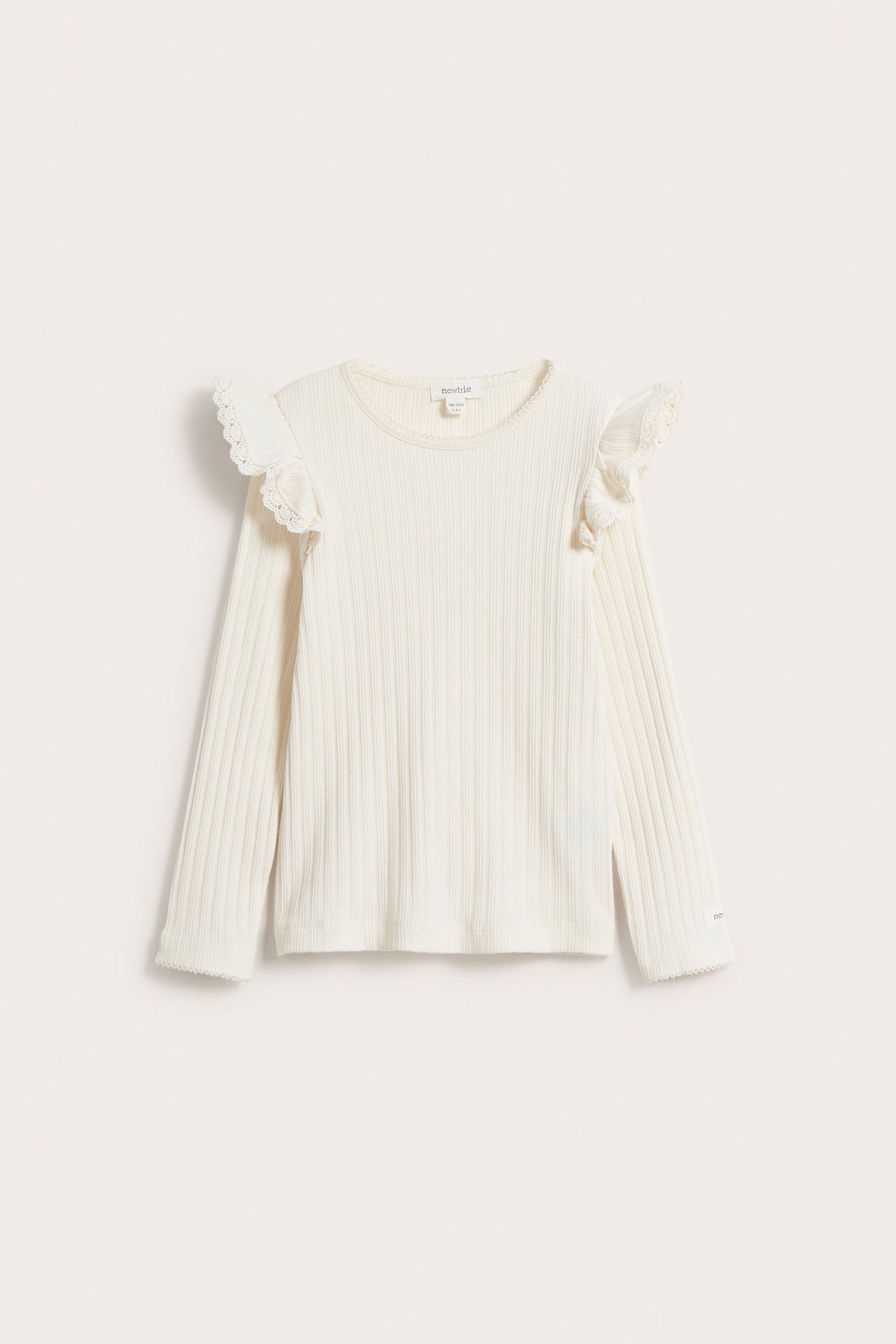 Ribbed frill top - Off-white - 2
