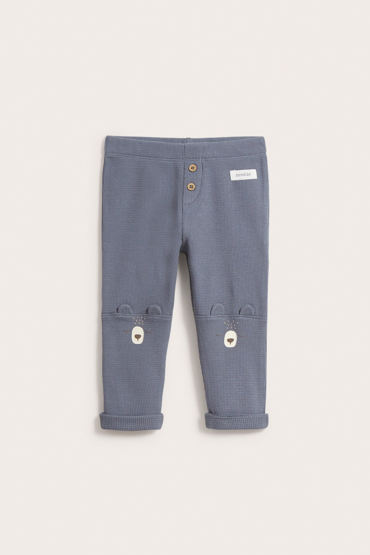 Waffle-knit teddy bear leggings - Blue - 2