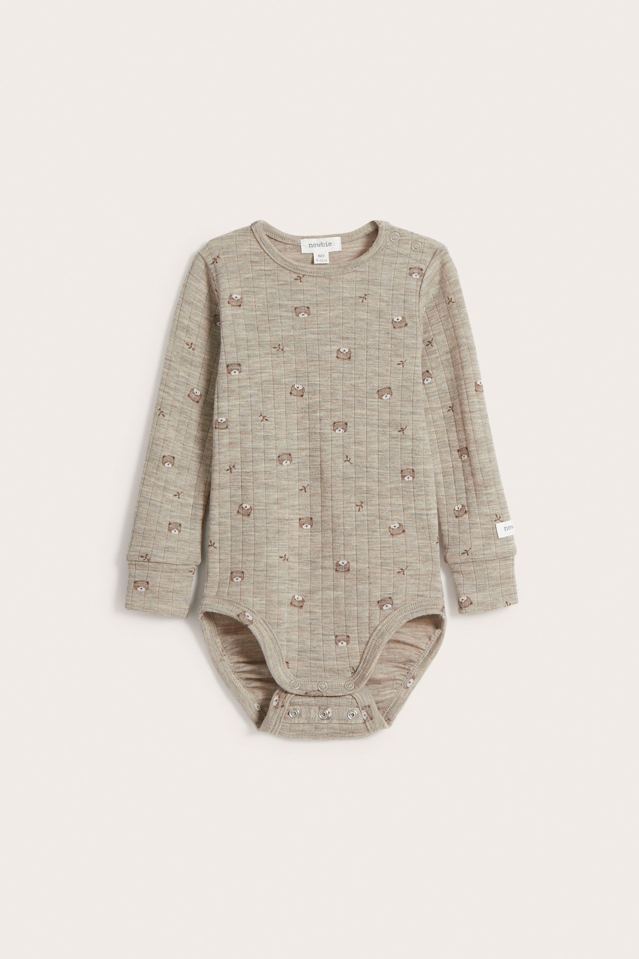 Wool teddy bear bodysuit - Beige mélange - 3