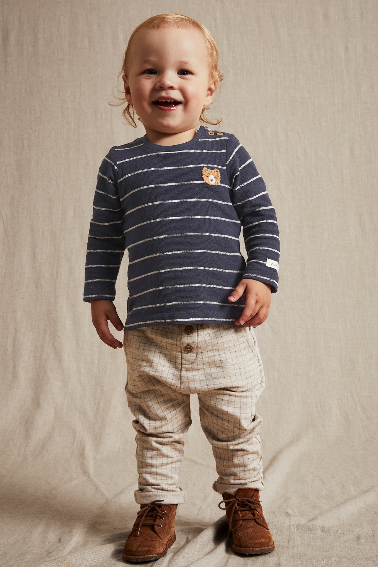 Striped teddy bear appliqué bodytop - Dark blue - 2
