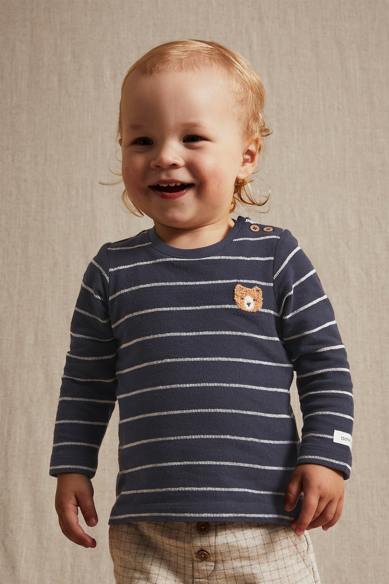 Striped teddy bear appliqué bodytop - Dark blue - 1