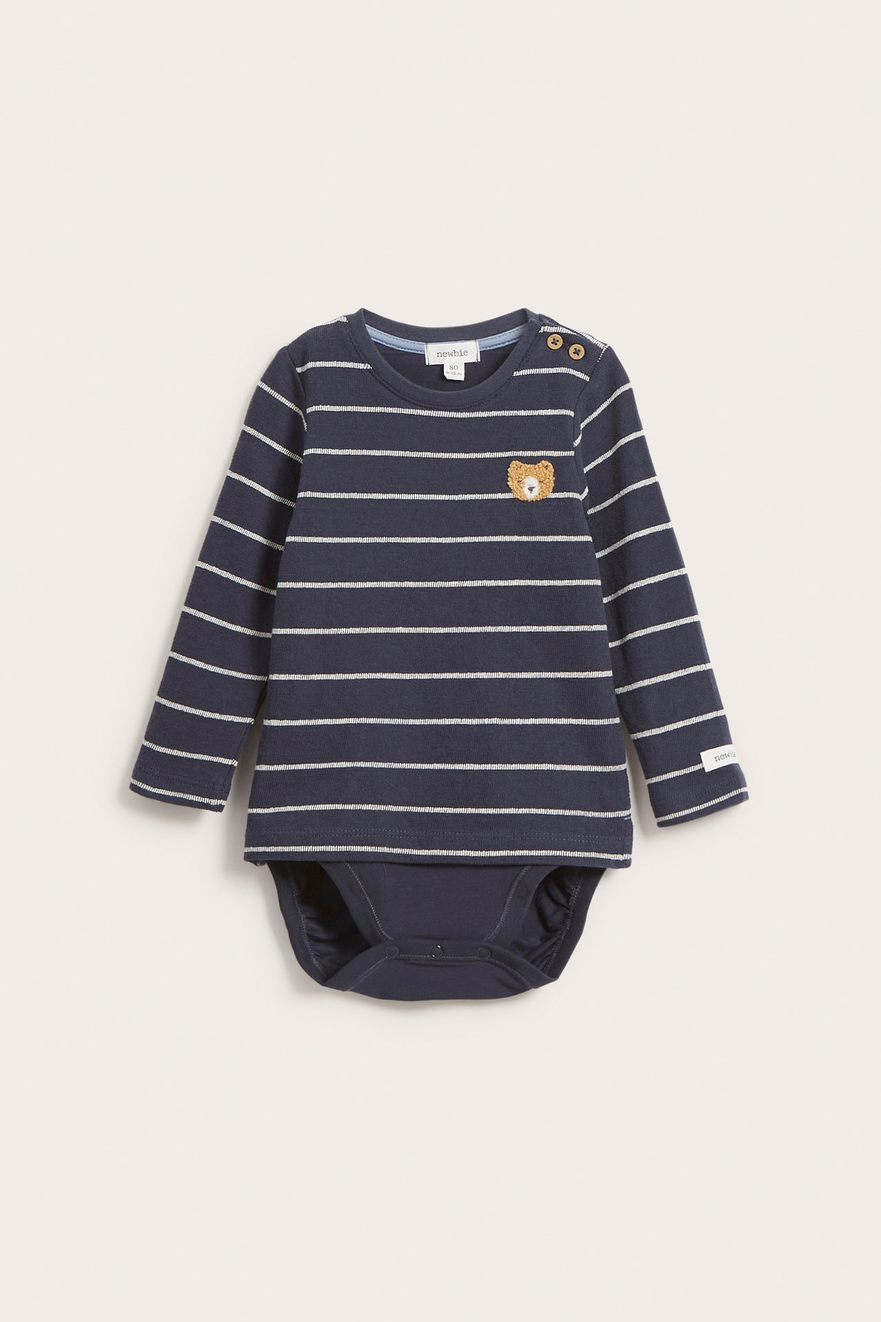 Striped teddy bear appliqué bodytop - Dark blue - 4