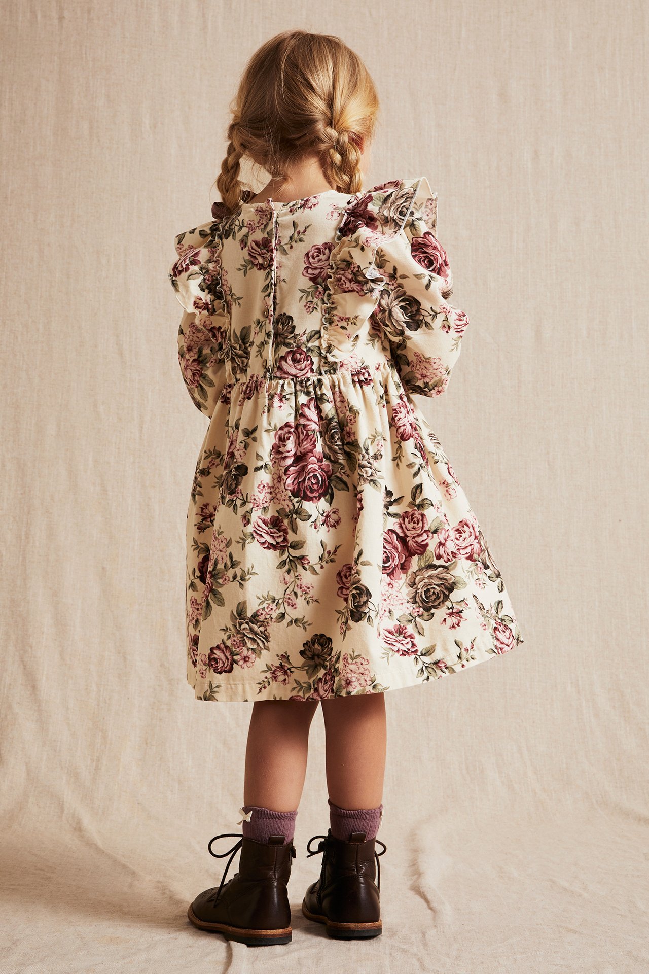 Rose patterned corduroy dress - Light beige - 6