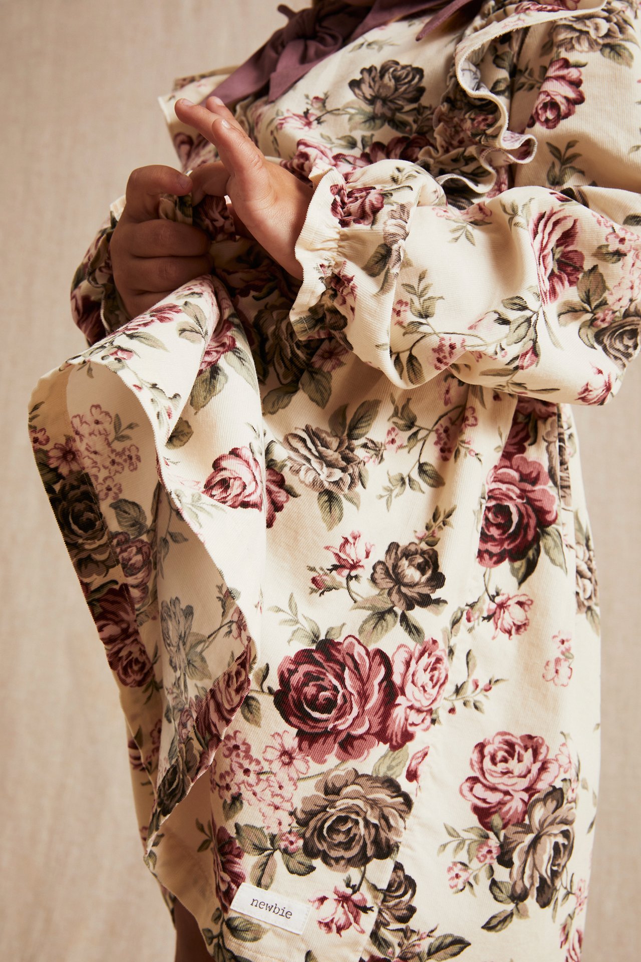 Rose patterned corduroy dress - Light beige - 4
