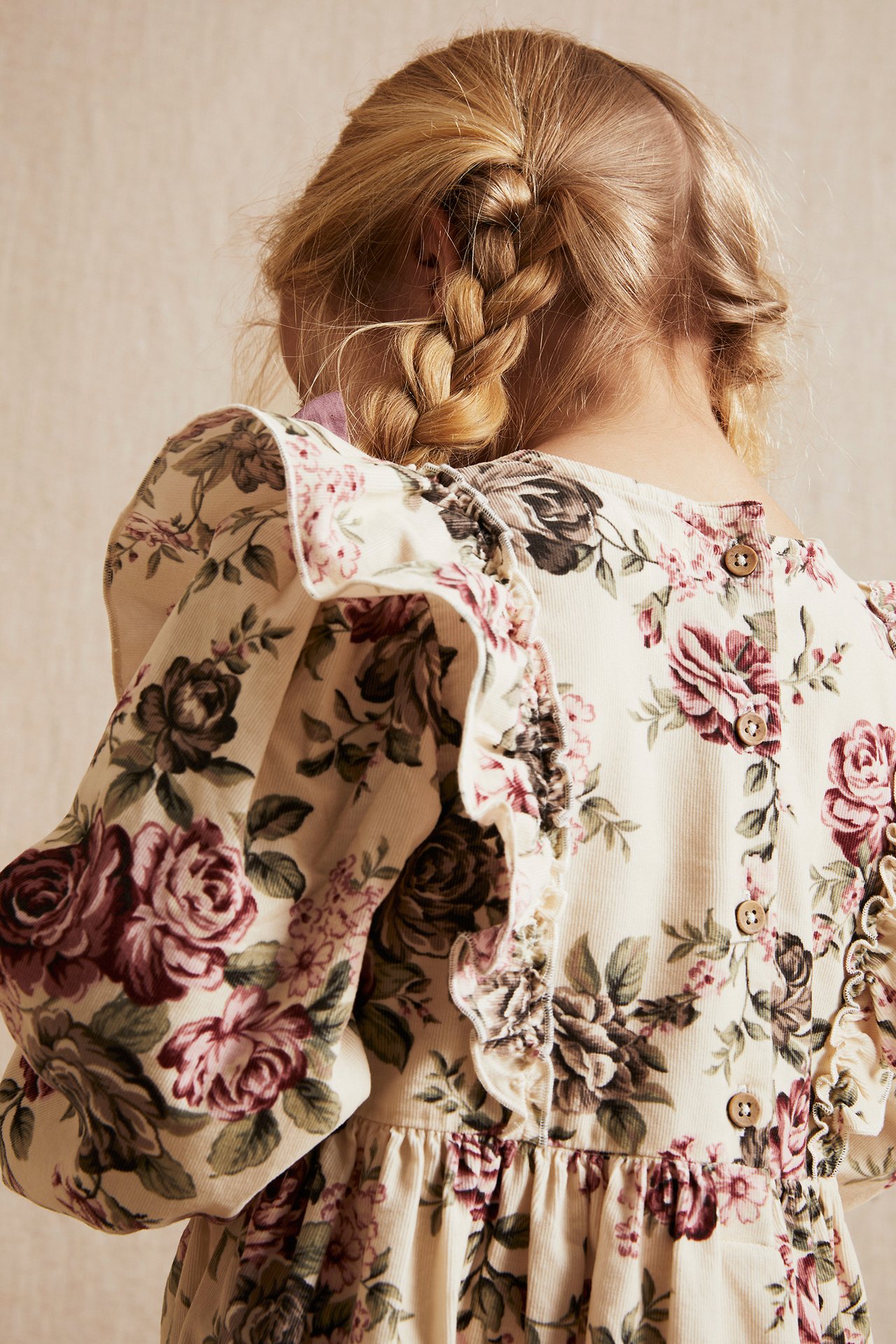 Rose patterned corduroy dress - Light beige - 5