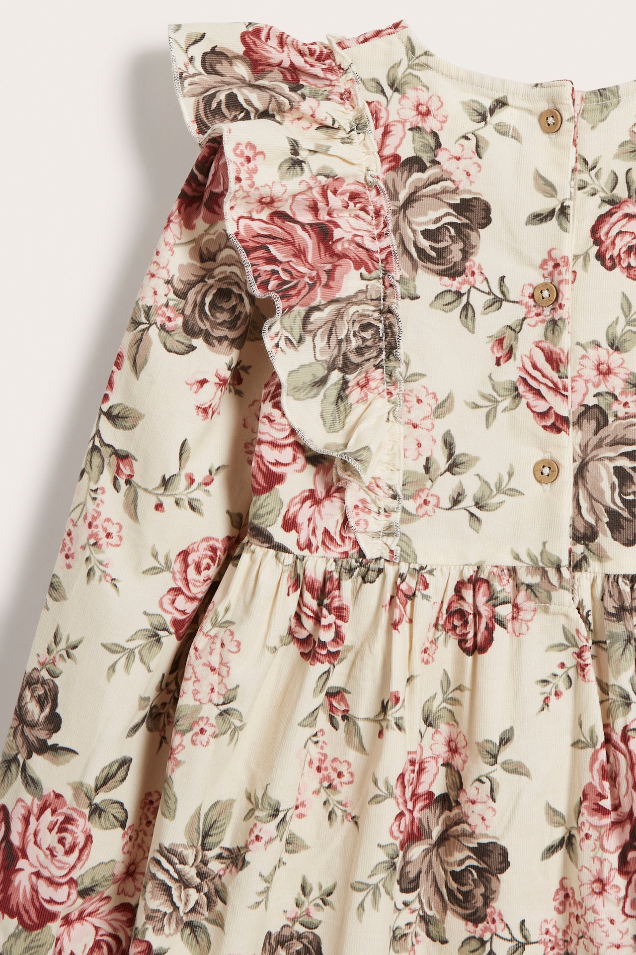 Rose patterned corduroy dress - Light beige - 9