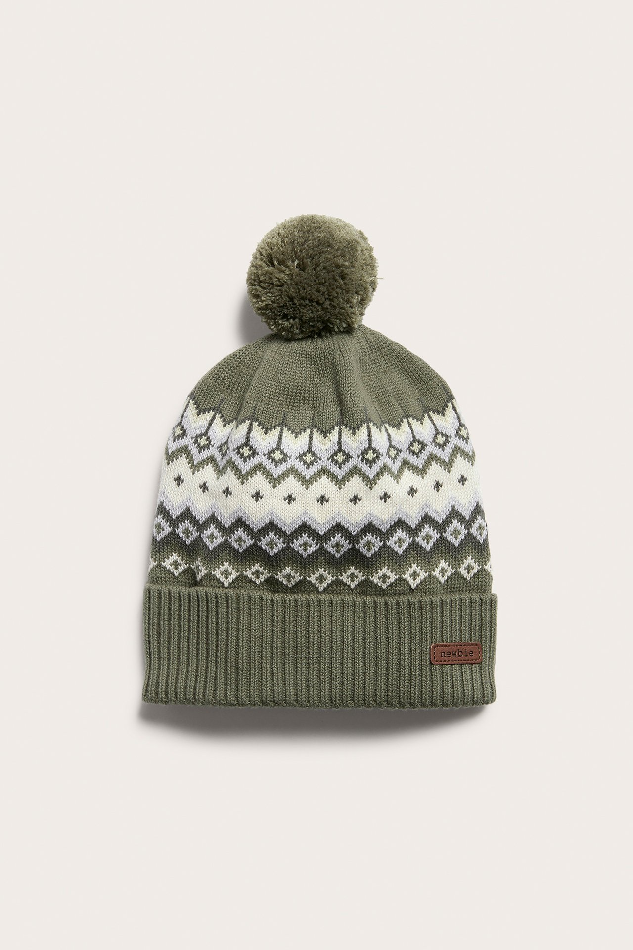 Jacquard-knit pom-pom hat - Khaki green - 1