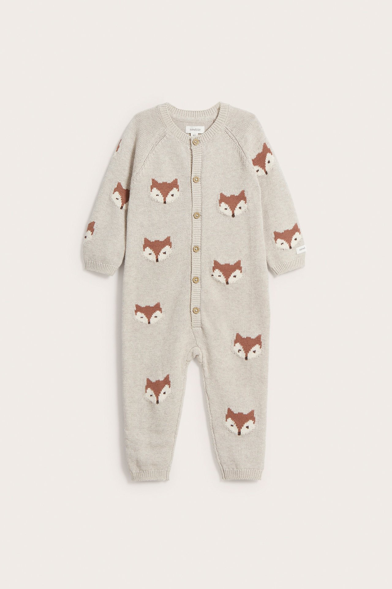 Jacquard-knit fox coverall - Beige mélange - 2