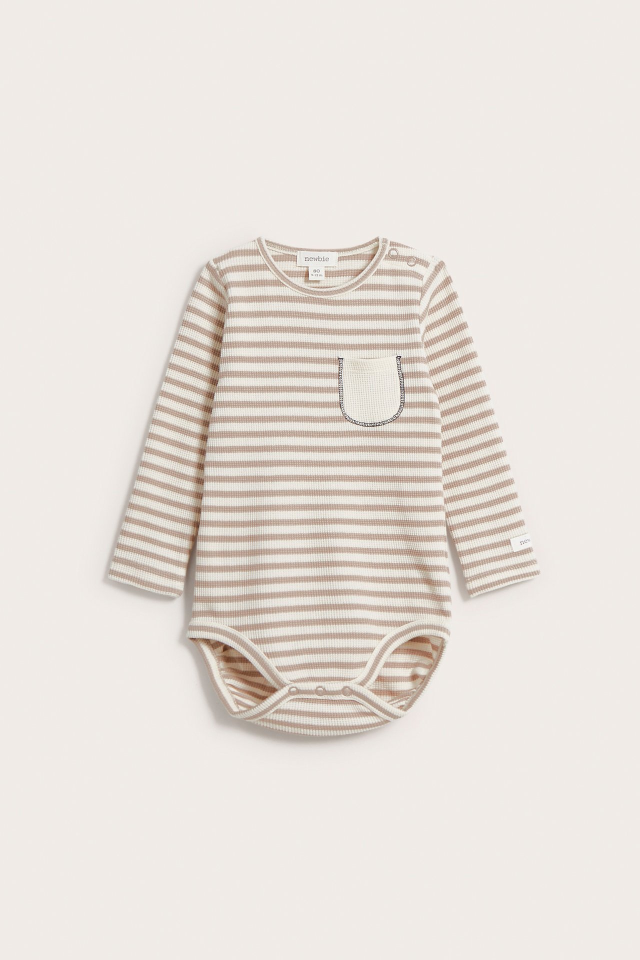 Striped contrast pocket bodysuit - Beige - 2