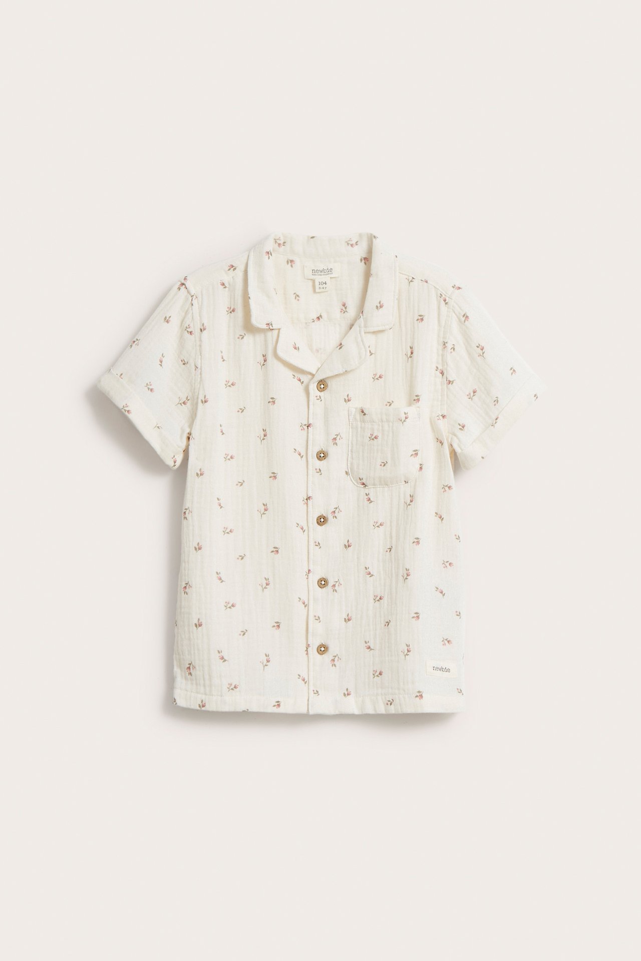 Floral short-sleeve muslin shirt - Beige - 1