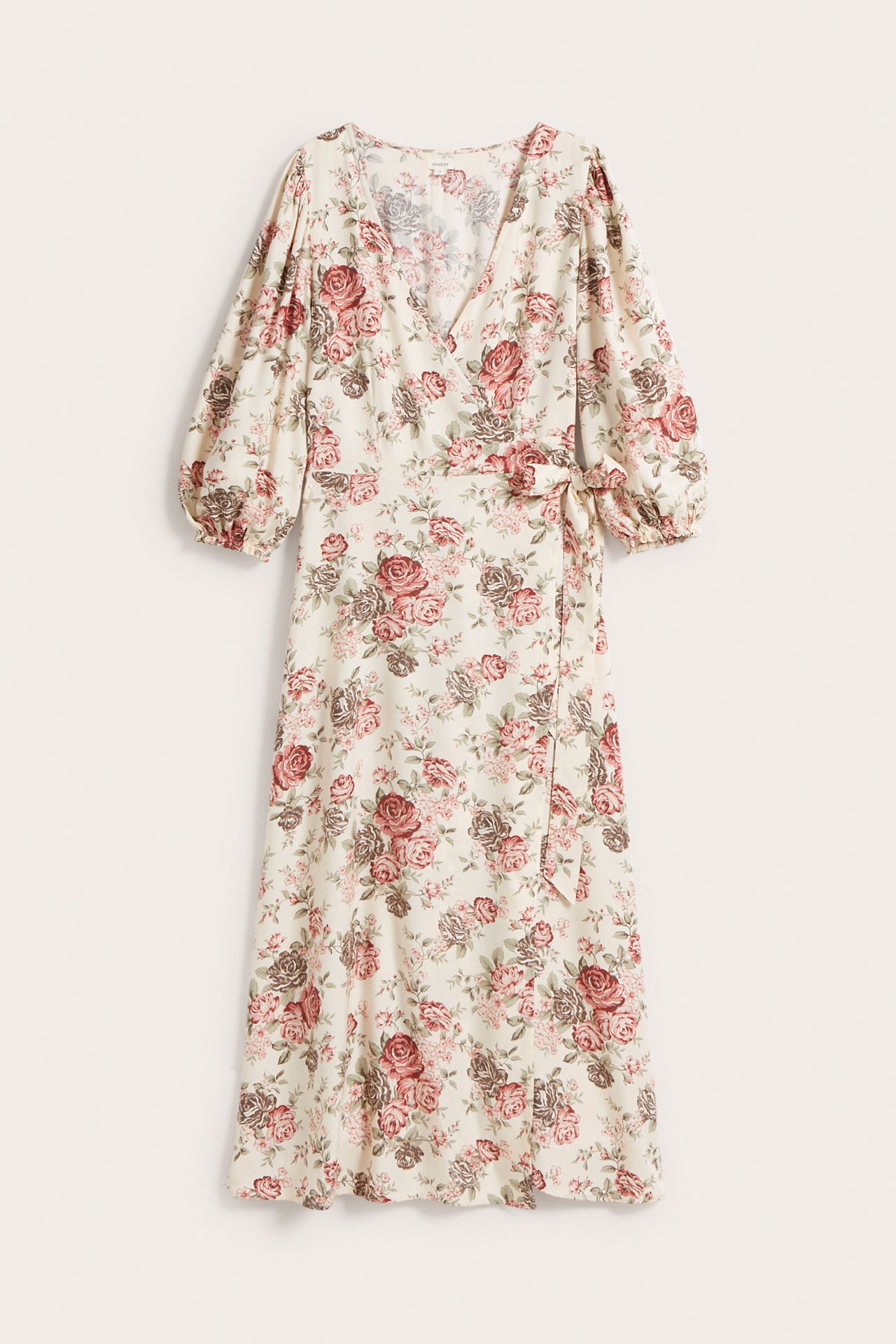 Kleid mit Blumenmuster und Bindegürtel für Damen - Hellbeige - 7