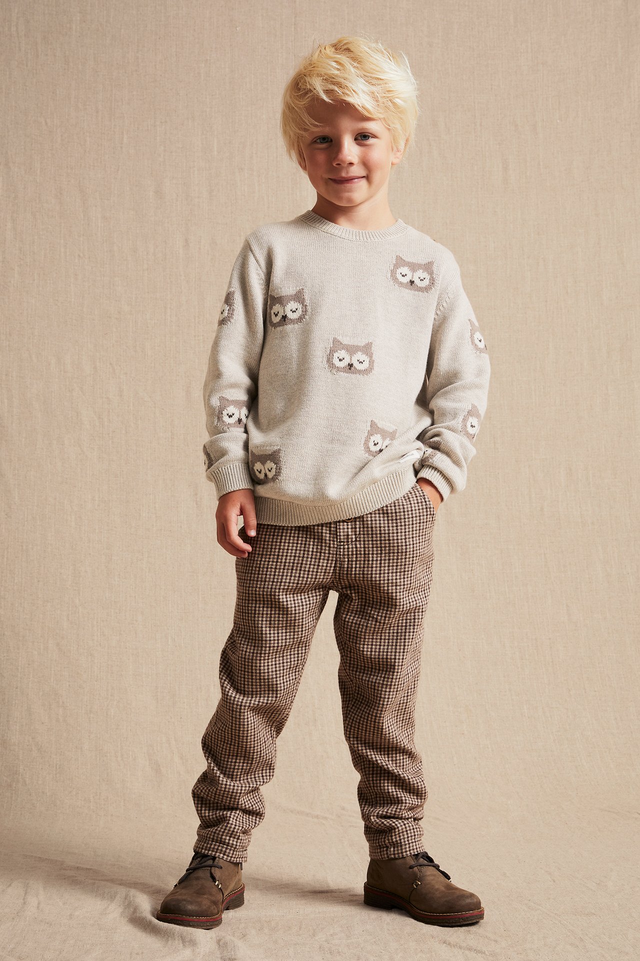 Jacquard-knit owl sweater - Beige mélange - 2