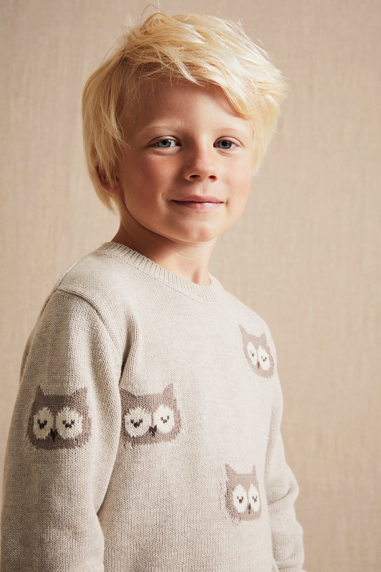 Jacquard-knit owl sweater - Beige mélange - 3