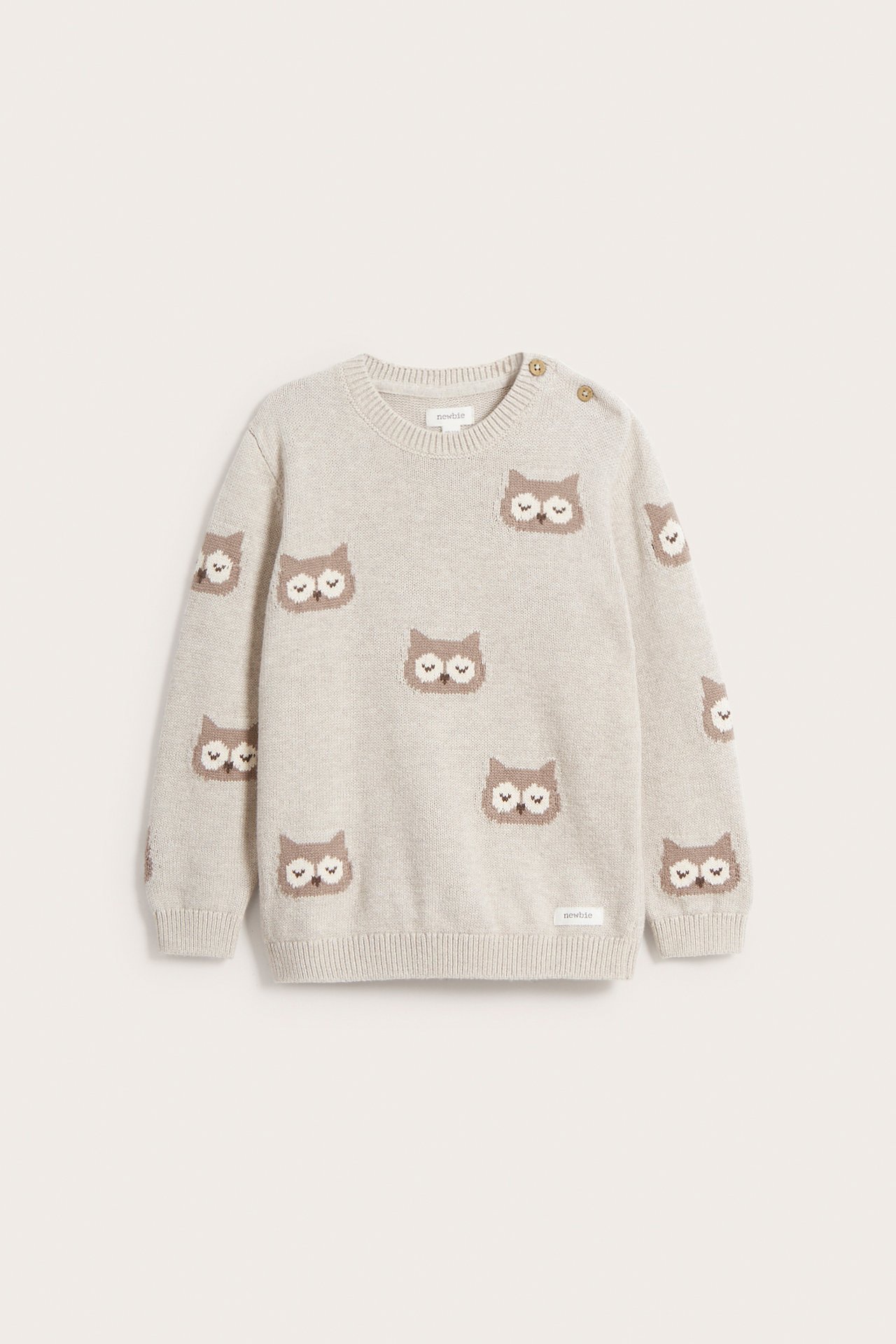 Jacquard-knit owl sweater - Beige mélange - 5
