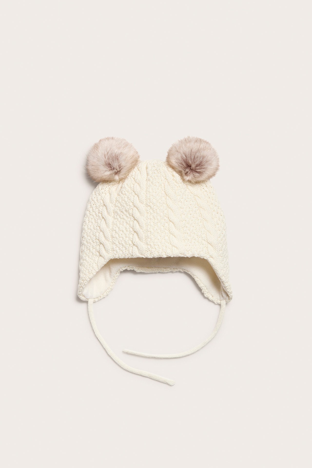 Cable-knit faux fur pom poms hat - Off-white - 1
