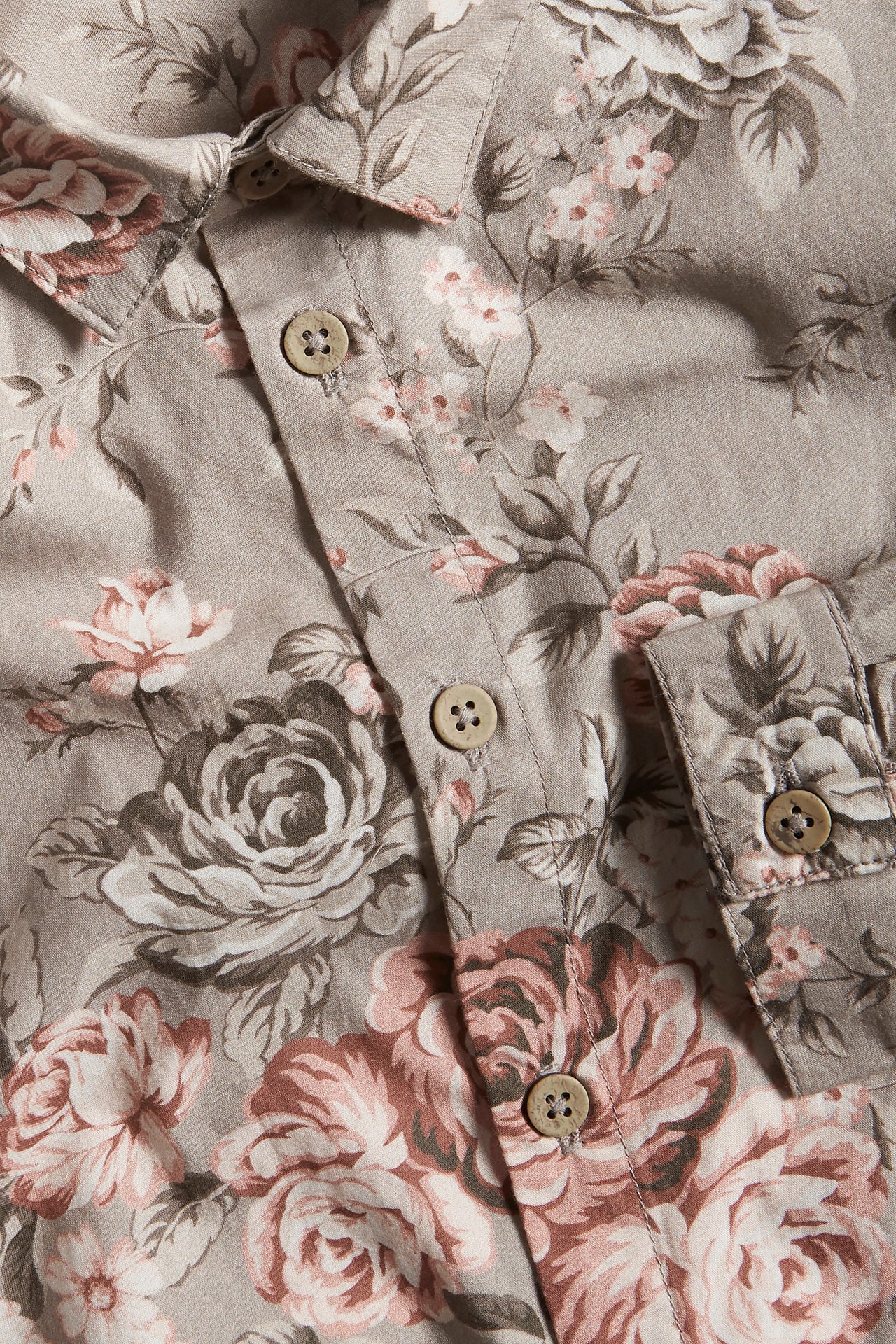 Floral dress-shirt - Dark beige - 1