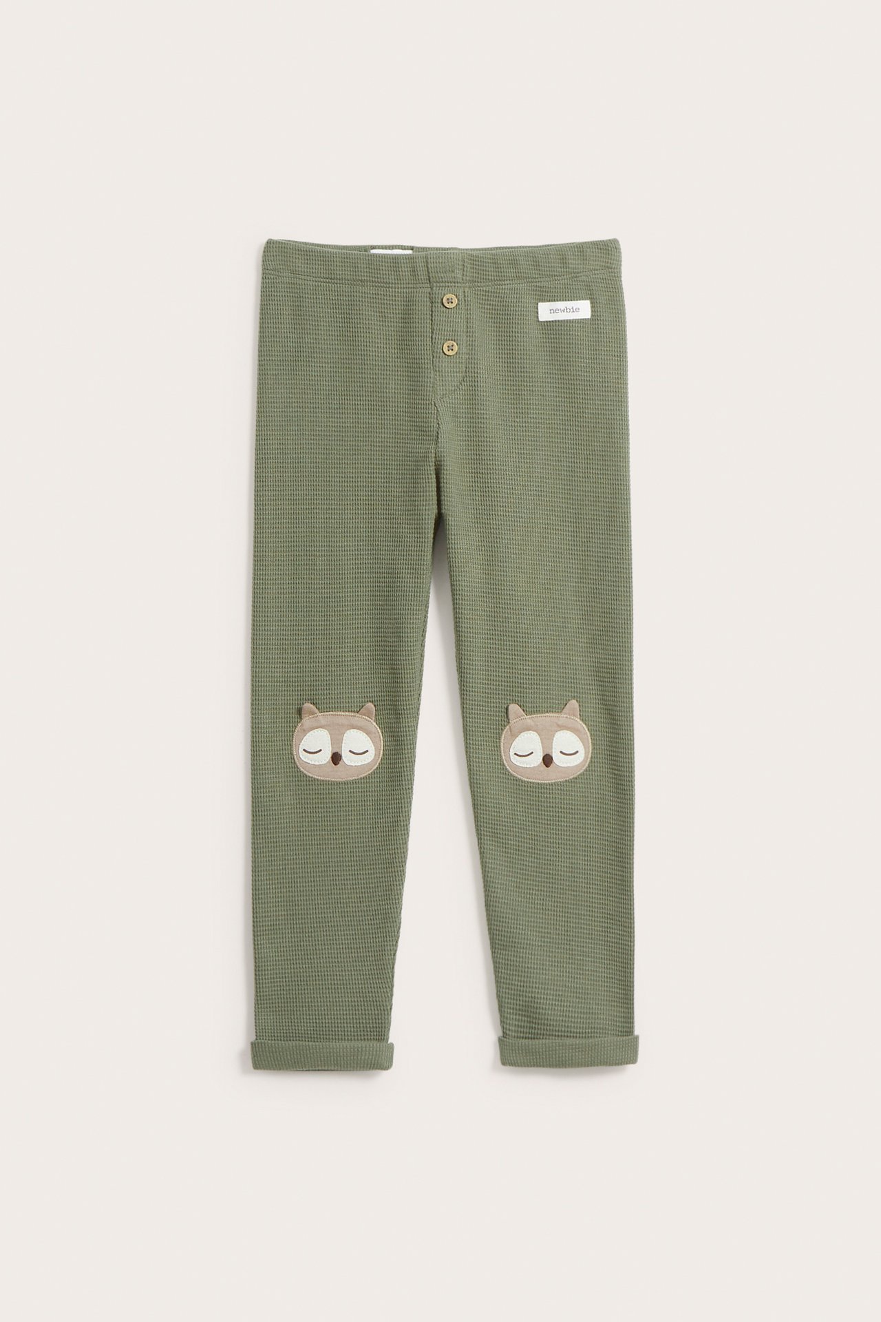 Waffle-knit owl leggings - Khaki green - 3