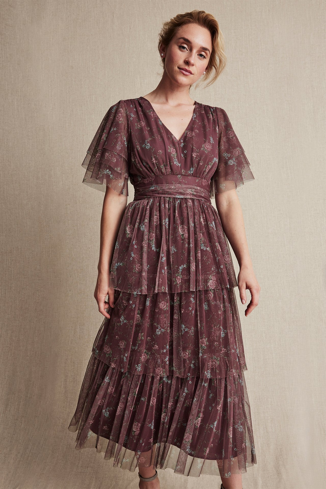 Women's floral chiffon dress - Wine red - 170cm / Storlek: S - 3