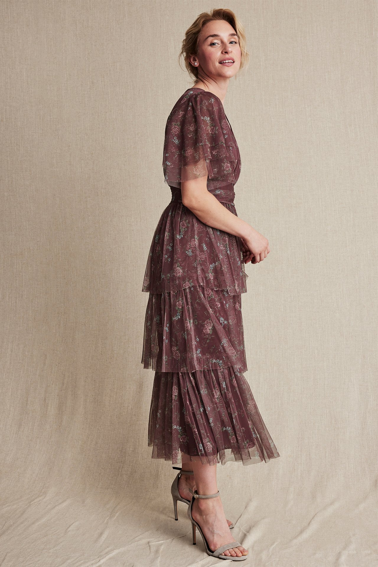 Women's floral chiffon dress - Wine red - 170cm / Storlek: S - 4