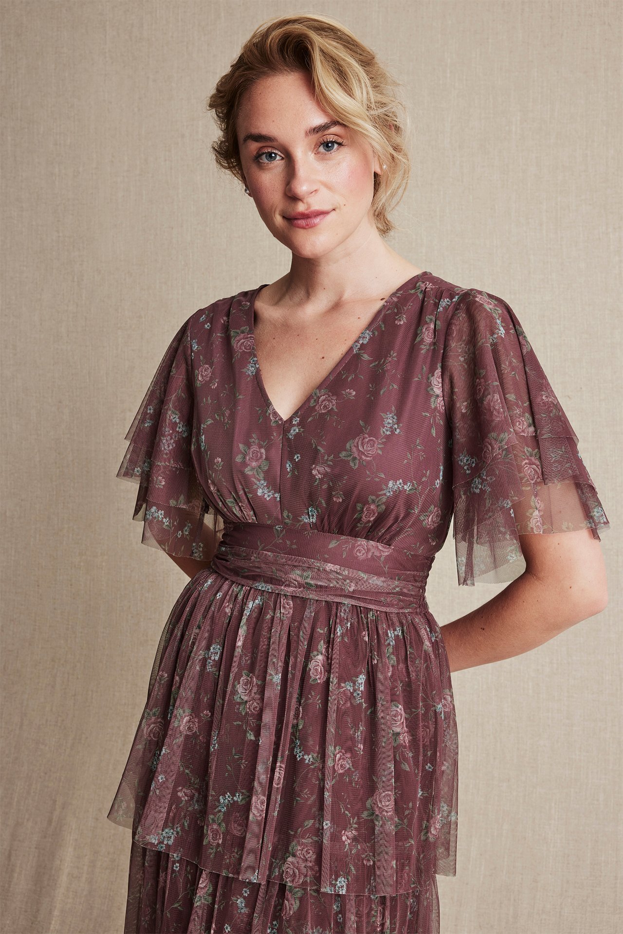 Women's floral chiffon dress - Wine red - 170cm / Storlek: S - 5