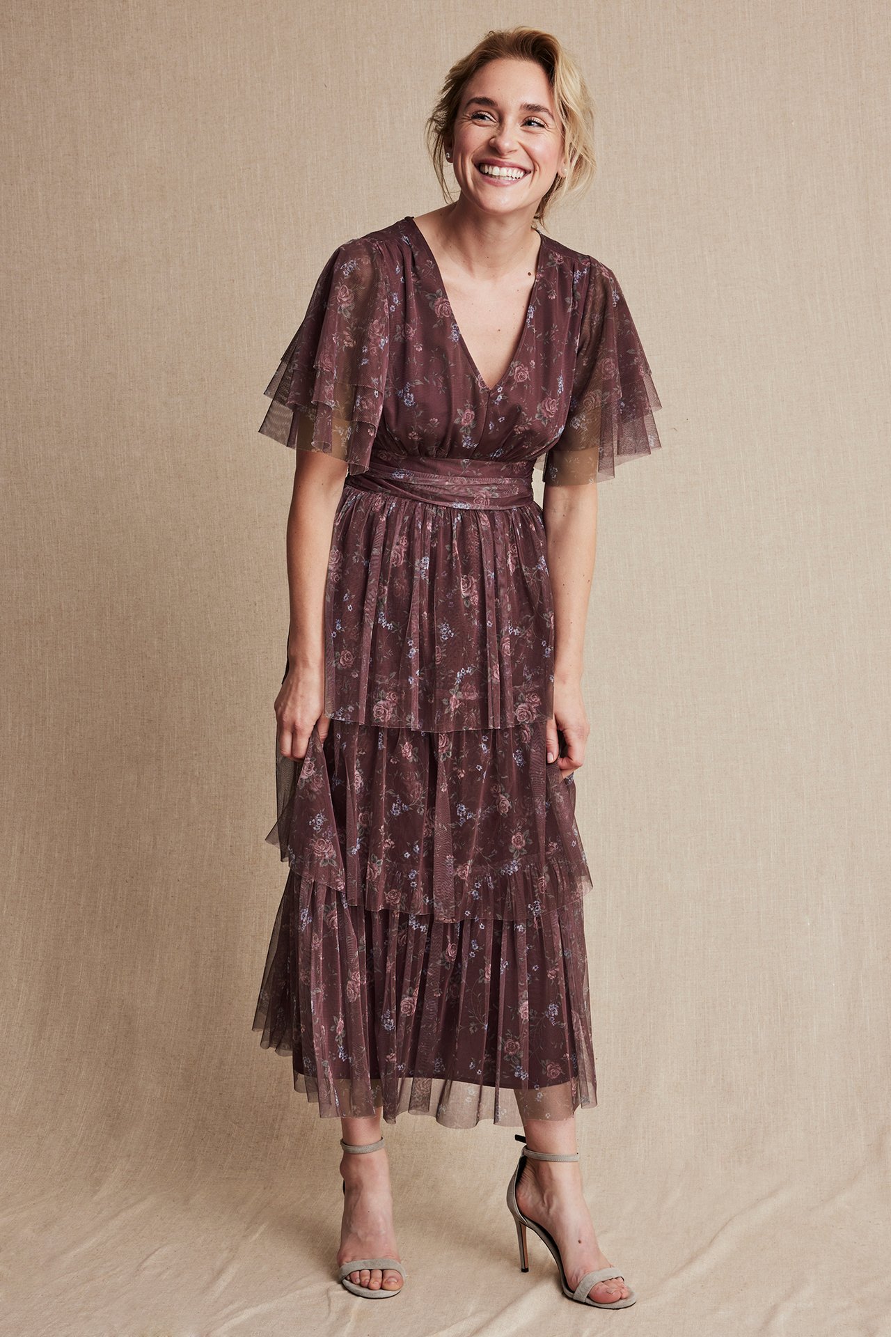 Women's floral chiffon dress - Wine red - 170cm / Storlek: S - 6