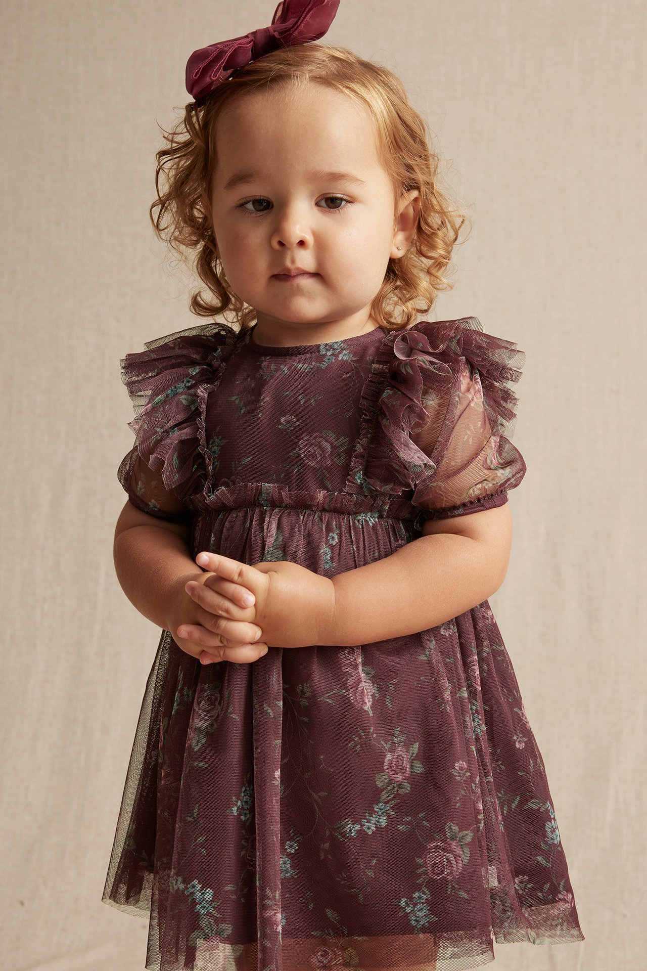 Floral chiffon dress - Wine red - 4