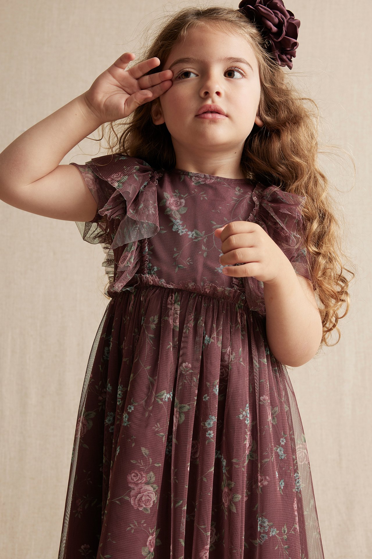 Floral chiffon dress - Wine red - 2