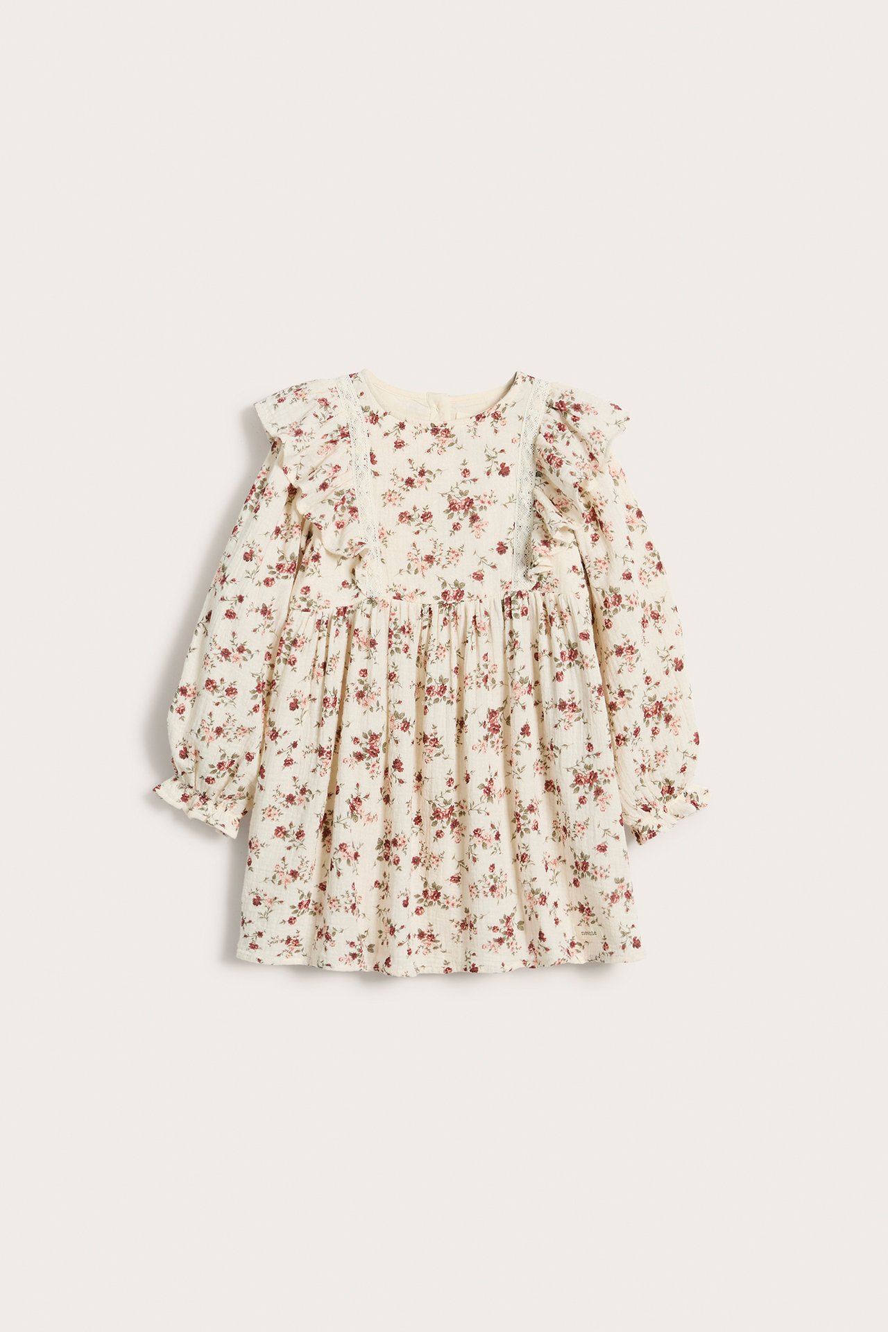 Kleid mit Blumenmuster in Knitteroptik - Hellbeige - 4