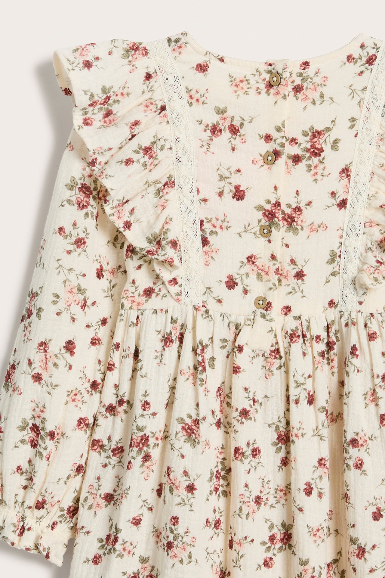 Kleid mit Blumenmuster in Knitteroptik - Hellbeige - 5