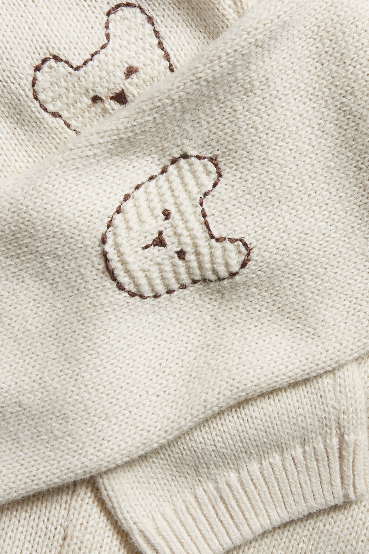 Knitted bear embroidered leggings - Light beige - 1