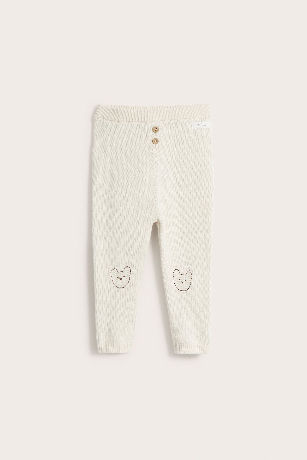 Knitted bear embroidered leggings - Light beige - 2