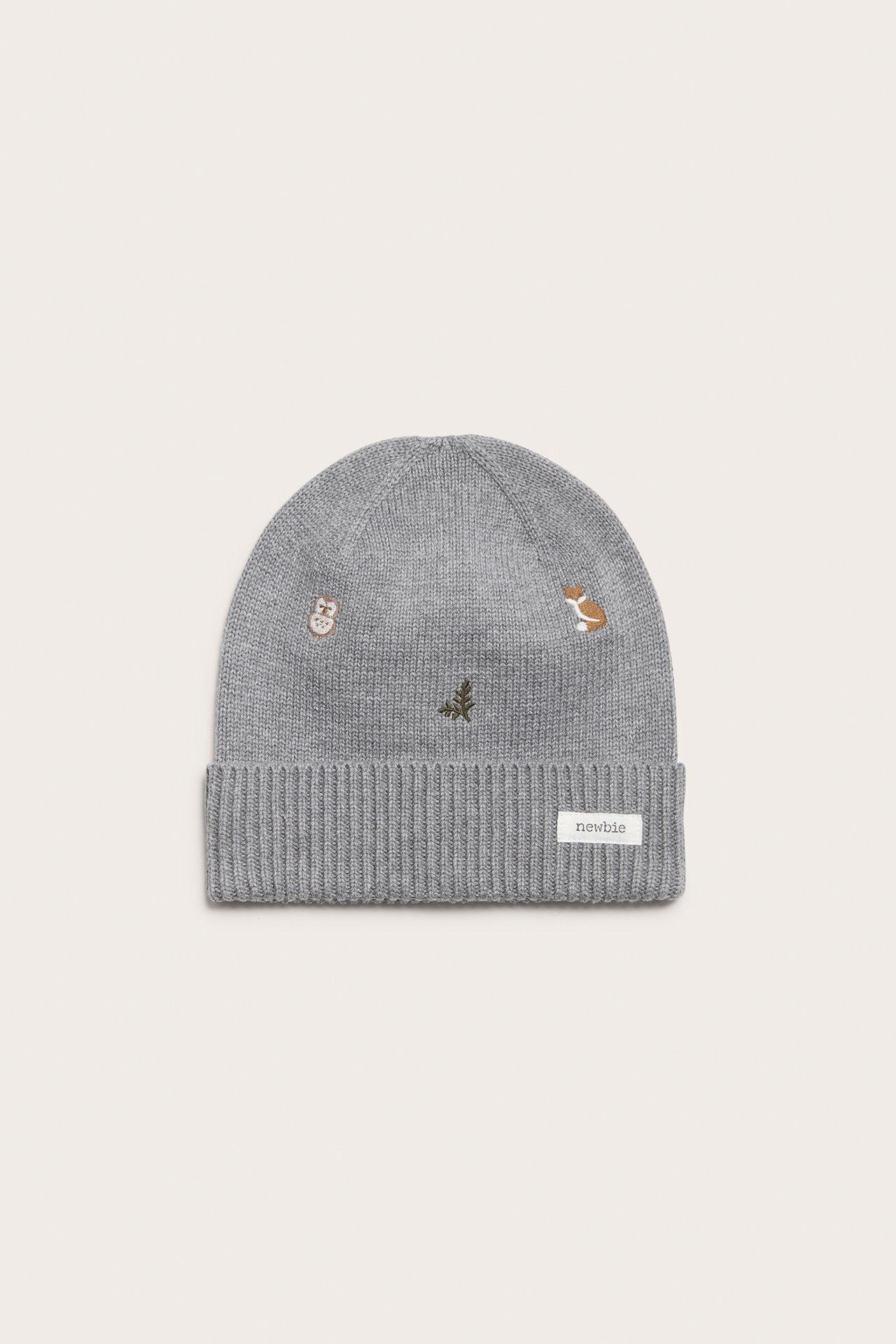 Strickmütze mit Tierstickerei - Grau meliert - 1
