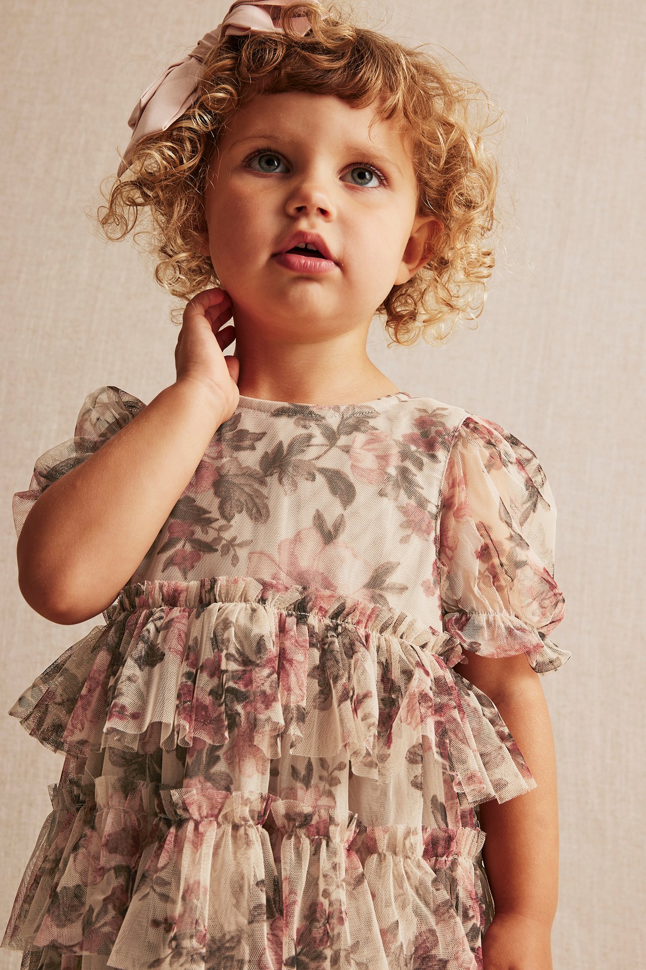 Floral mesh dress - Beige - 1