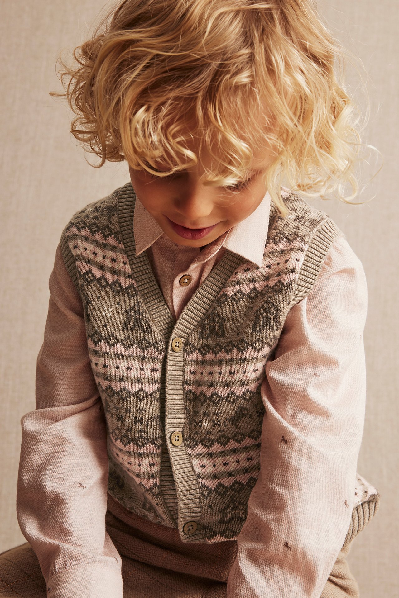 Multi jacquard-knit slipover - Beige mélange - 3