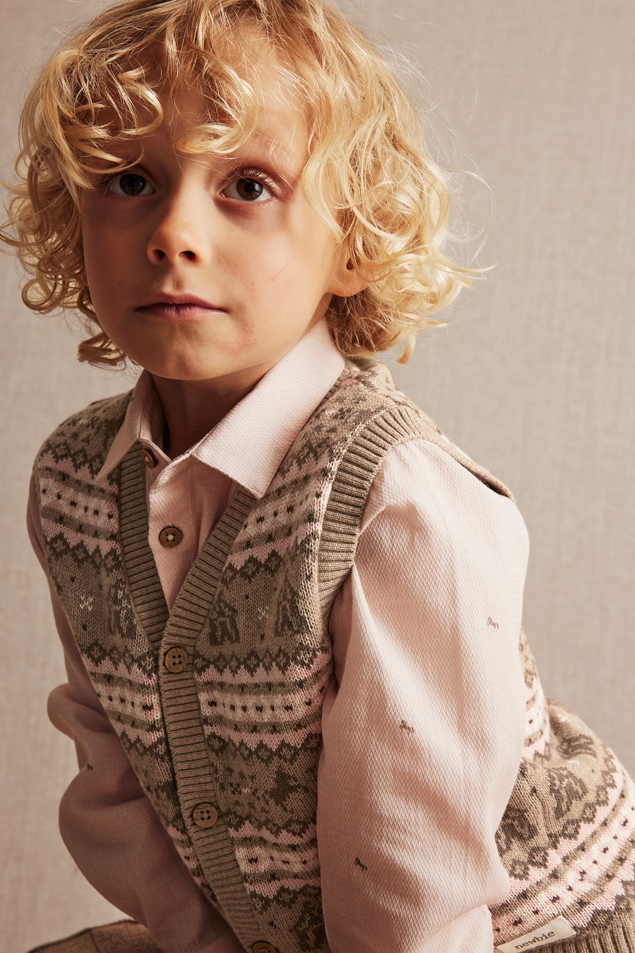 Multi jacquard-knit slipover - Beige mélange - 1
