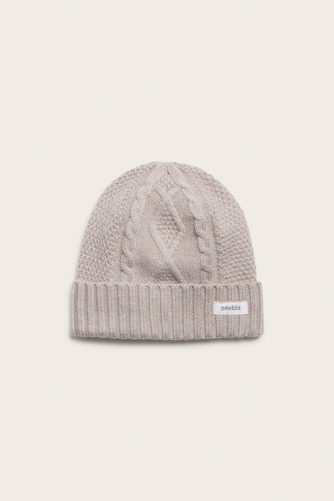 Mütze mit Zopfmuster - Beige meliert - 1