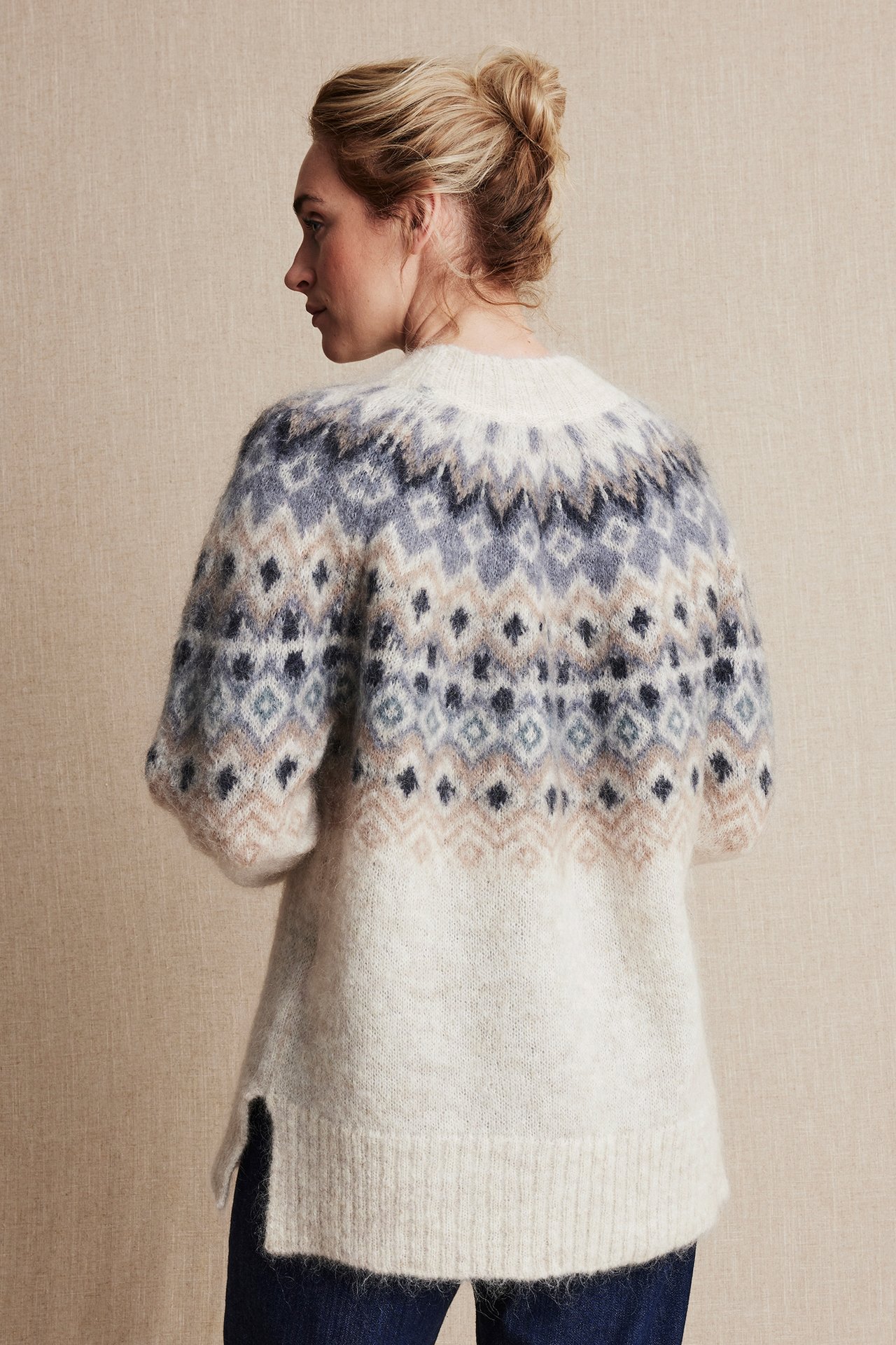Women's jacquard knitted sweater - Beige mélange - 170cm / Storlek: S - 7