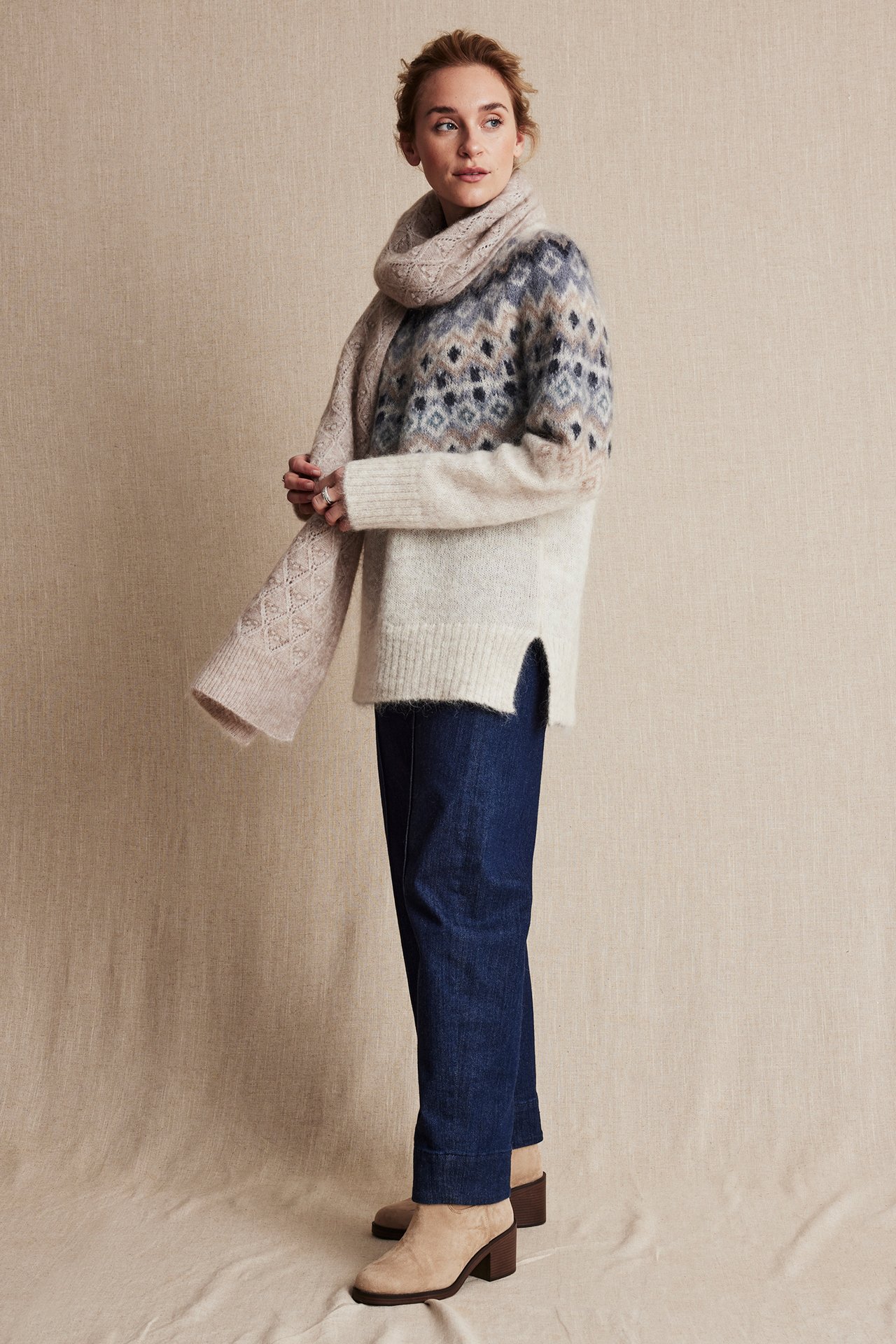 Women's jacquard knitted sweater - Beige mélange - 170cm / Storlek: S - 4