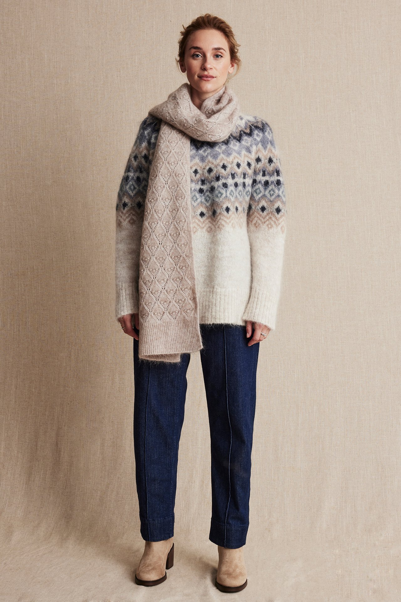 Women's jacquard knitted sweater - Beige mélange - 170cm / Storlek: S - 5