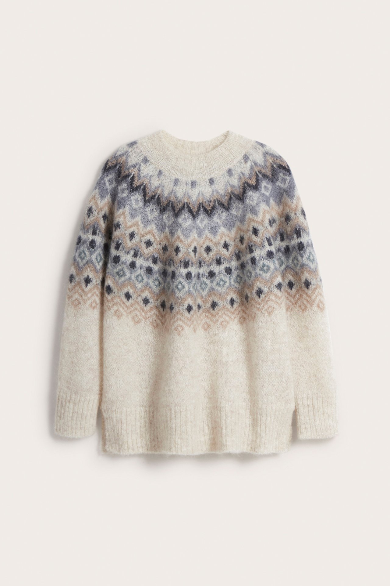 Strickpullover mit Jacquardmuster für Damen - Beige meliert - 9