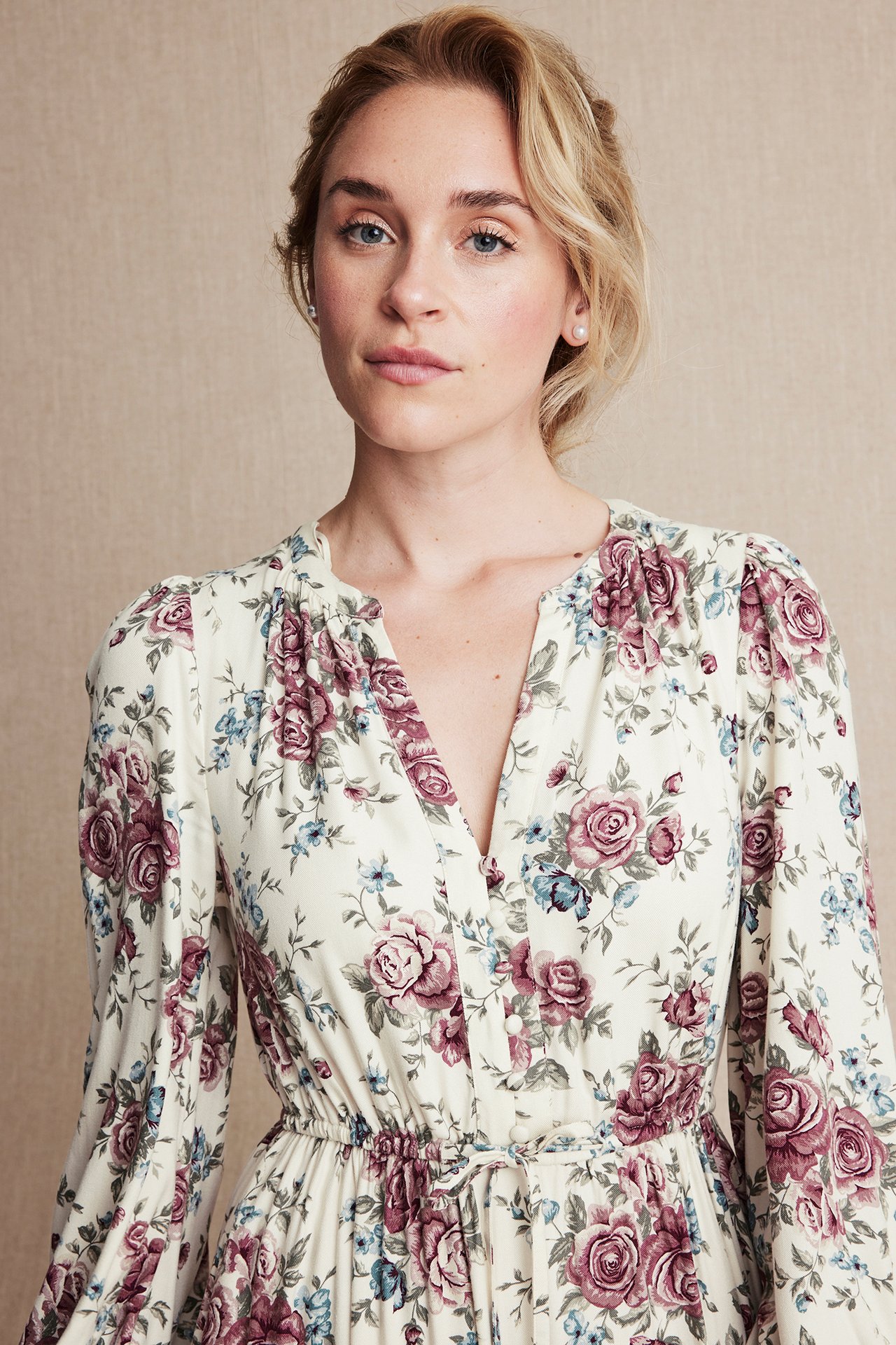 Women's floral viscose dress - Light beige - 3