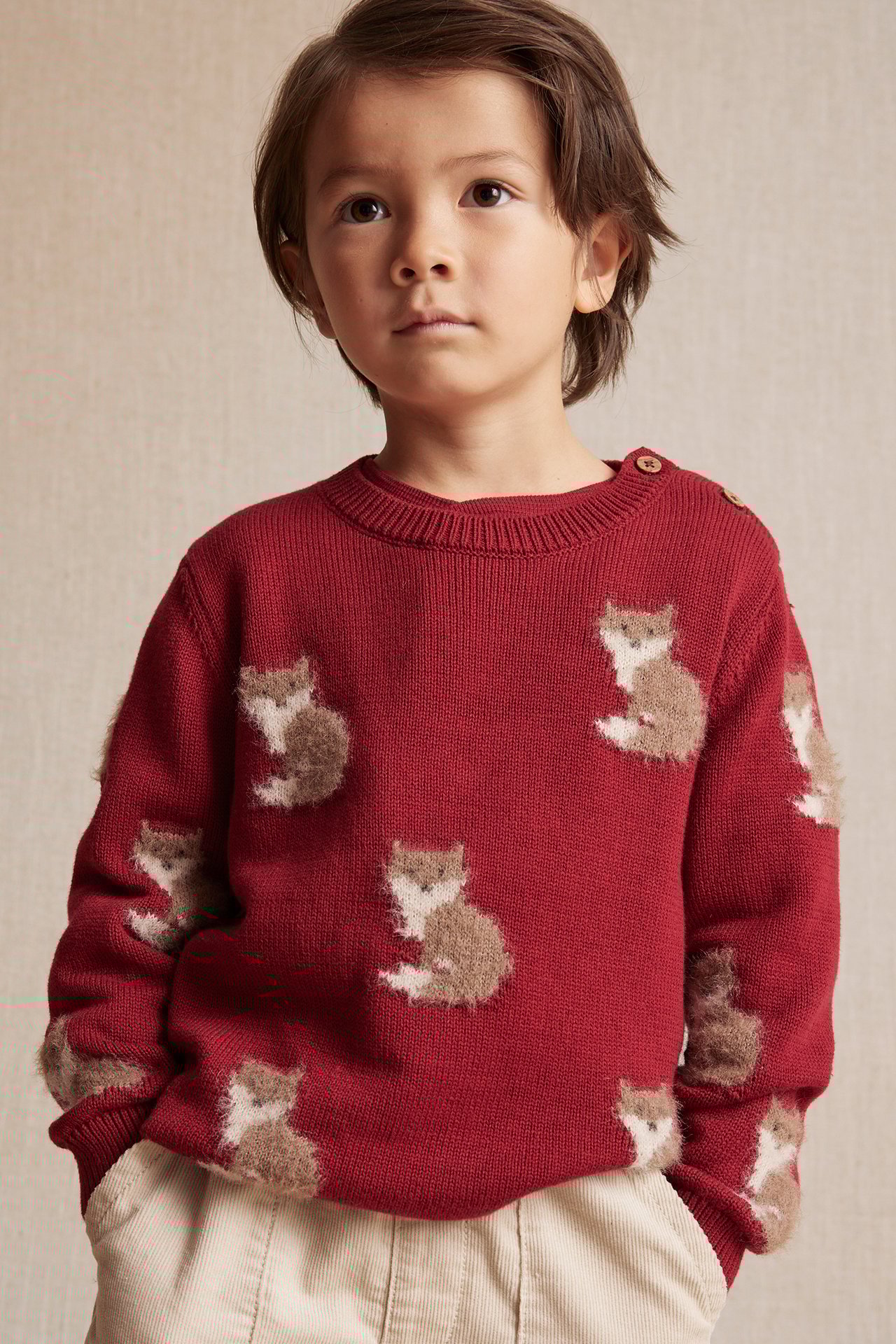Patterned knitted jumper - Red - 3